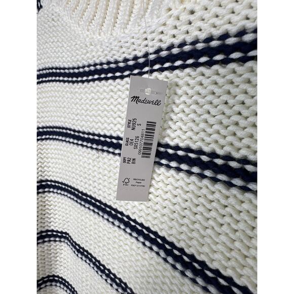 Madewell NWT Women’s Cotton Crewneck Ivory and Navy Blue Stripe Sweater size S - Picture 4 of 10